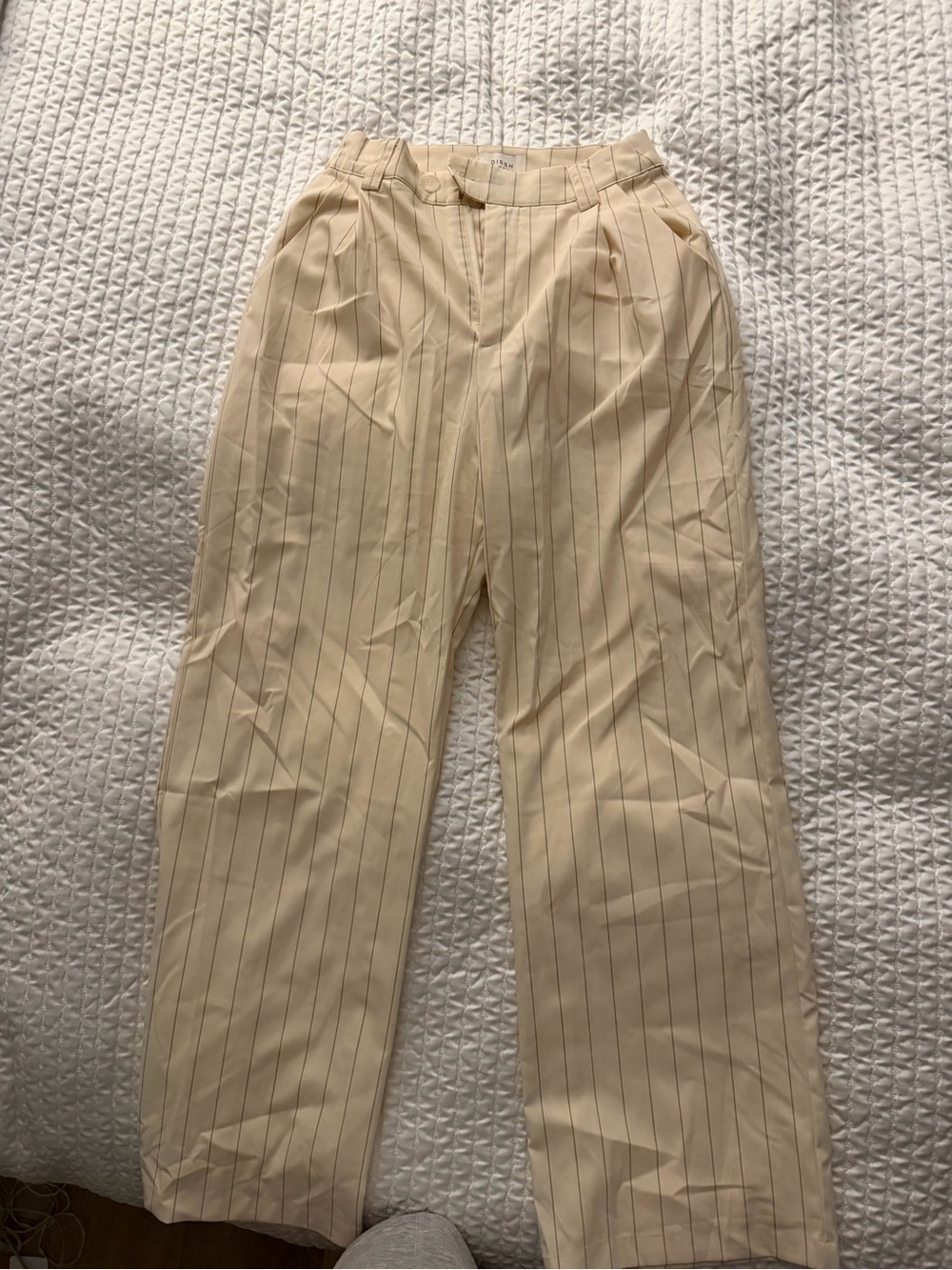 DISSH Cream Pinstripe Wide-Leg Pants